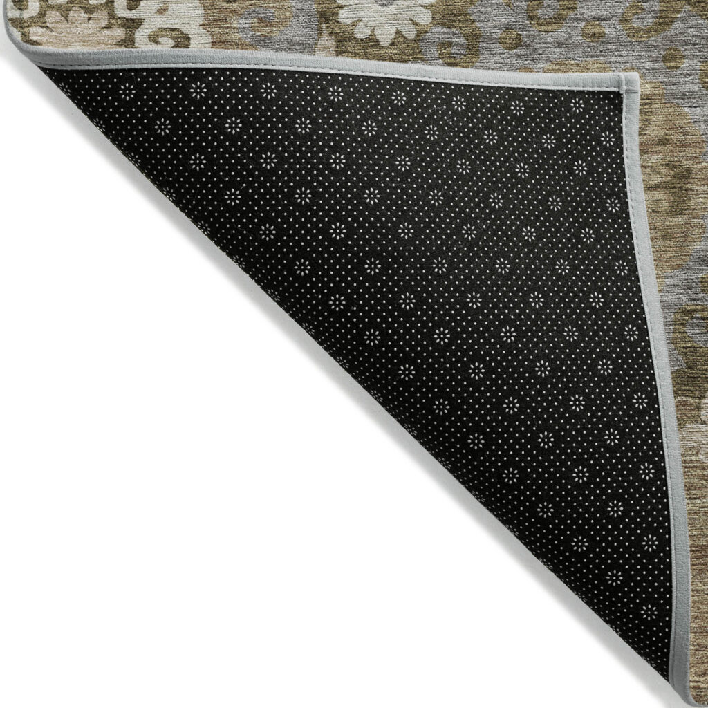 9' X 12' Brown Ivory And Beige Floral Medallion Washable Indoor Outdoor Area Rug