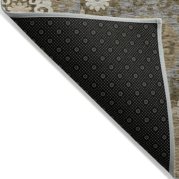 9' X 12' Brown Ivory And Beige Floral Medallion Washable Indoor Outdoor Area Rug