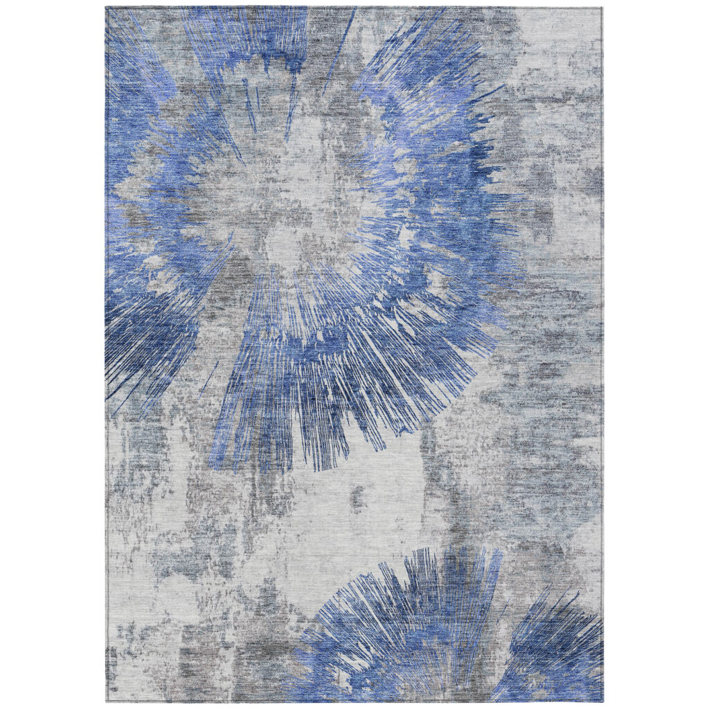 10' X 14' Blush Denim Blue And Navy Blue Abstract Washable Indoor Outdoor Area Rug