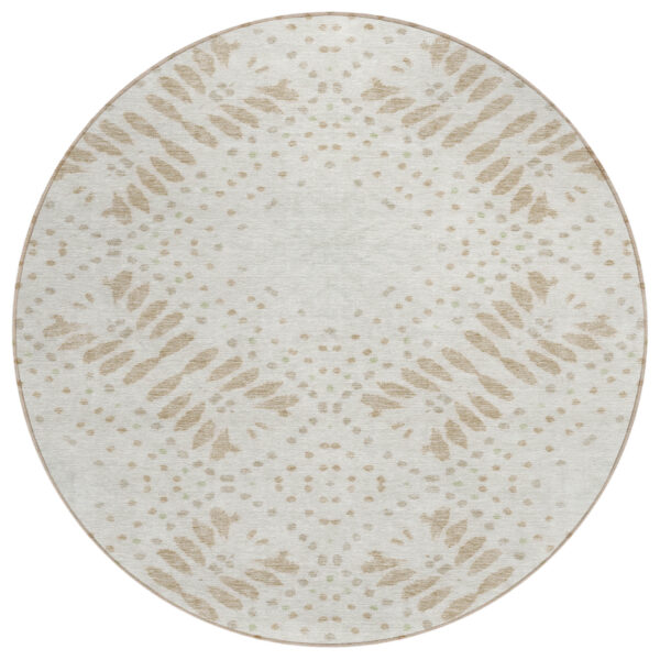 8' Beige Taupe And Tan Round Floral Washable Indoor Outdoor Area Rug