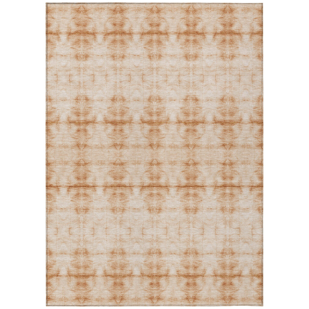 5' X 8' Salmon And Ivory Geometric Washable Indoor Outdoor Area Rug