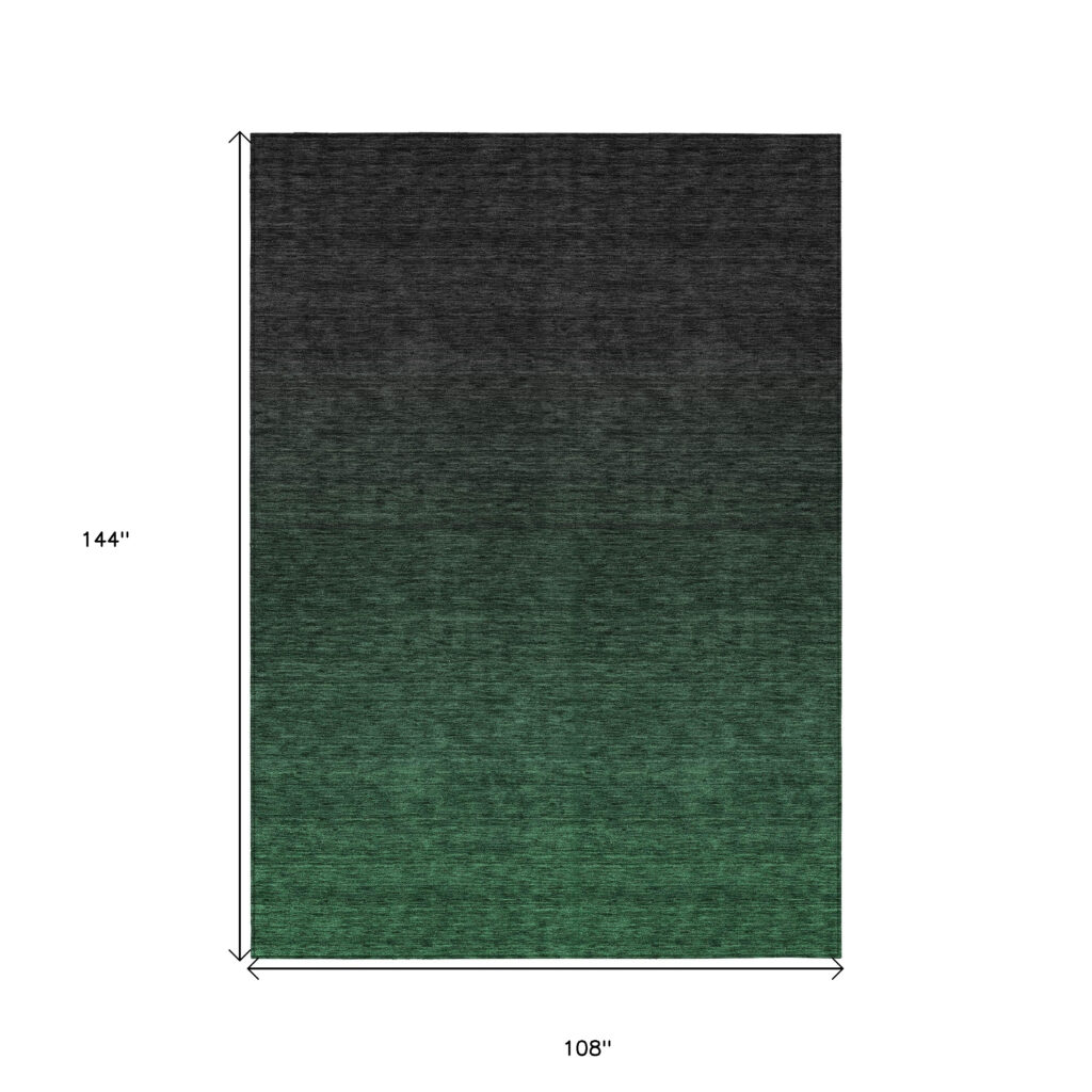 9' X 12' Emerald And Charcoal Abstract Washable Indoor Outdoor Area Rug