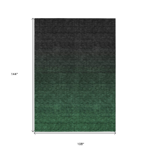 9' X 12' Emerald And Charcoal Abstract Washable Indoor Outdoor Area Rug