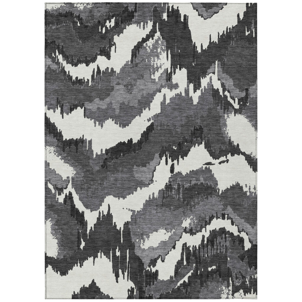 10' X 14' Black Gray And Charcoal Abstract Washable Indoor Outdoor Area Rug