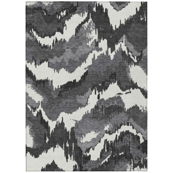 10' X 14' Black Gray And Charcoal Abstract Washable Indoor Outdoor Area Rug
