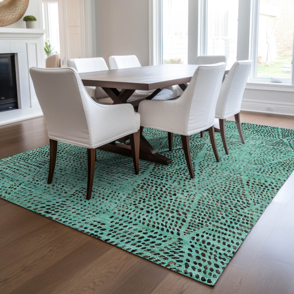 10' X 14' Teal Blue And Charcoal Geometric Washable Indoor Outdoor Area Rug