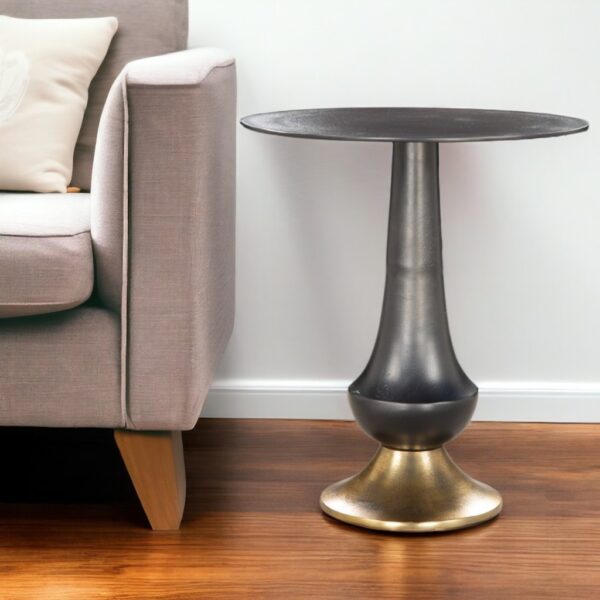 21" Black And Gold Aluminum Round Pedestal End Table