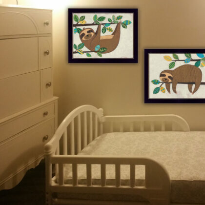 Set Of Two Cute Sloths 1 Black Framed Print Wall Art