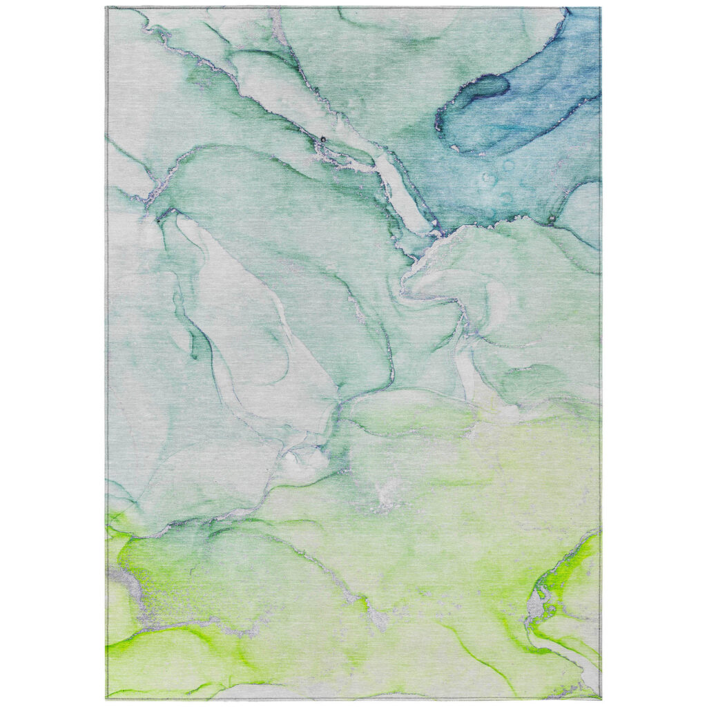 3' X 5' Green Abstract Washable Non Skid Indoor Outdoor Area Rug