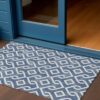 3' X 5' Navy Blue And Ivory Geometric Washable Indoor Outdoor Area Rug