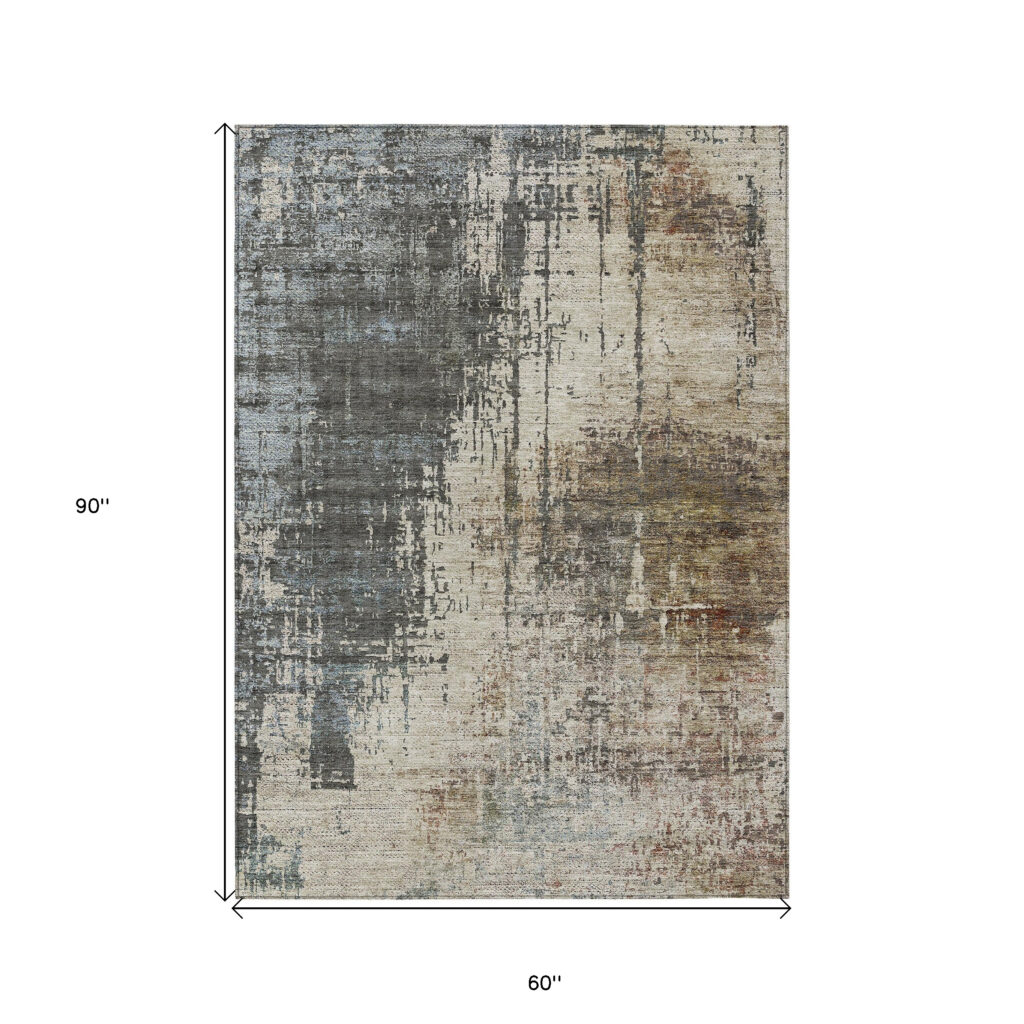 5' X 8' Beige Brown And Gray Abstract Washable Indoor Outdoor Area Rug