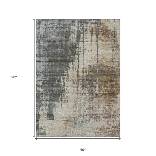 5' X 8' Beige Brown And Gray Abstract Washable Indoor Outdoor Area Rug