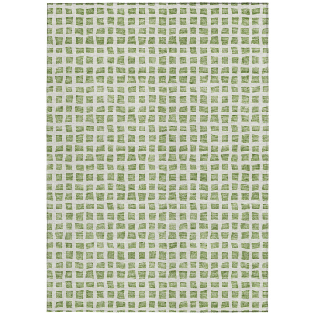8' X 10' Artichoke Green And Ivory Geometric Washable Indoor Outdoor Area Rug