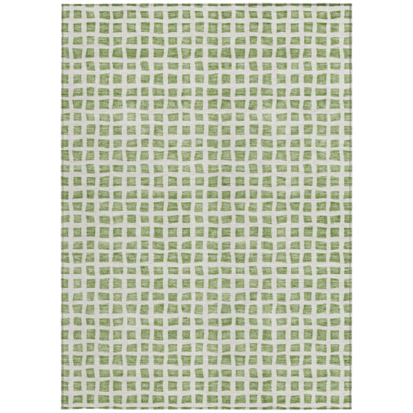 8' X 10' Artichoke Green And Ivory Geometric Washable Indoor Outdoor Area Rug