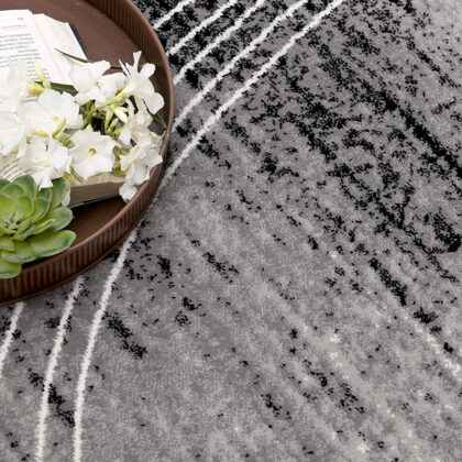 3' X 10' Grey Abstract Power Loom Stain Resistant Area Rug