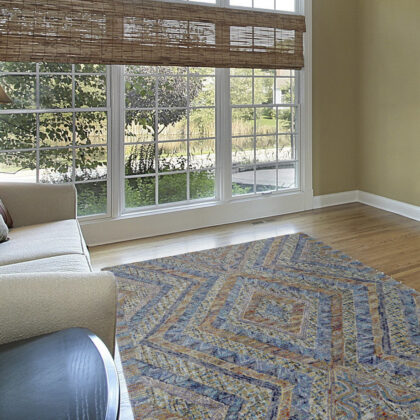 5' X 8' Blue Brown And Orange Wool Geometric Tufted Handmade Stain Resistant Area Rug
