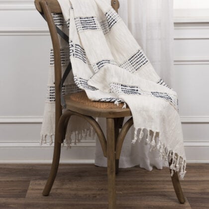 Blue and Ivory Woven 95% Cotton/5% Acrylic Throw Blanket