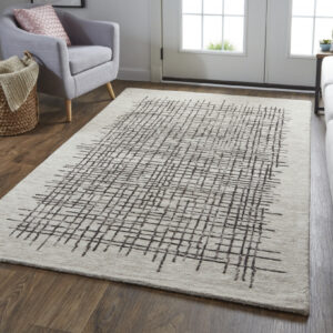 10' X 14' Tan And Brown Wool Plaid Tufted Handmade Stain Resistant Area Rug