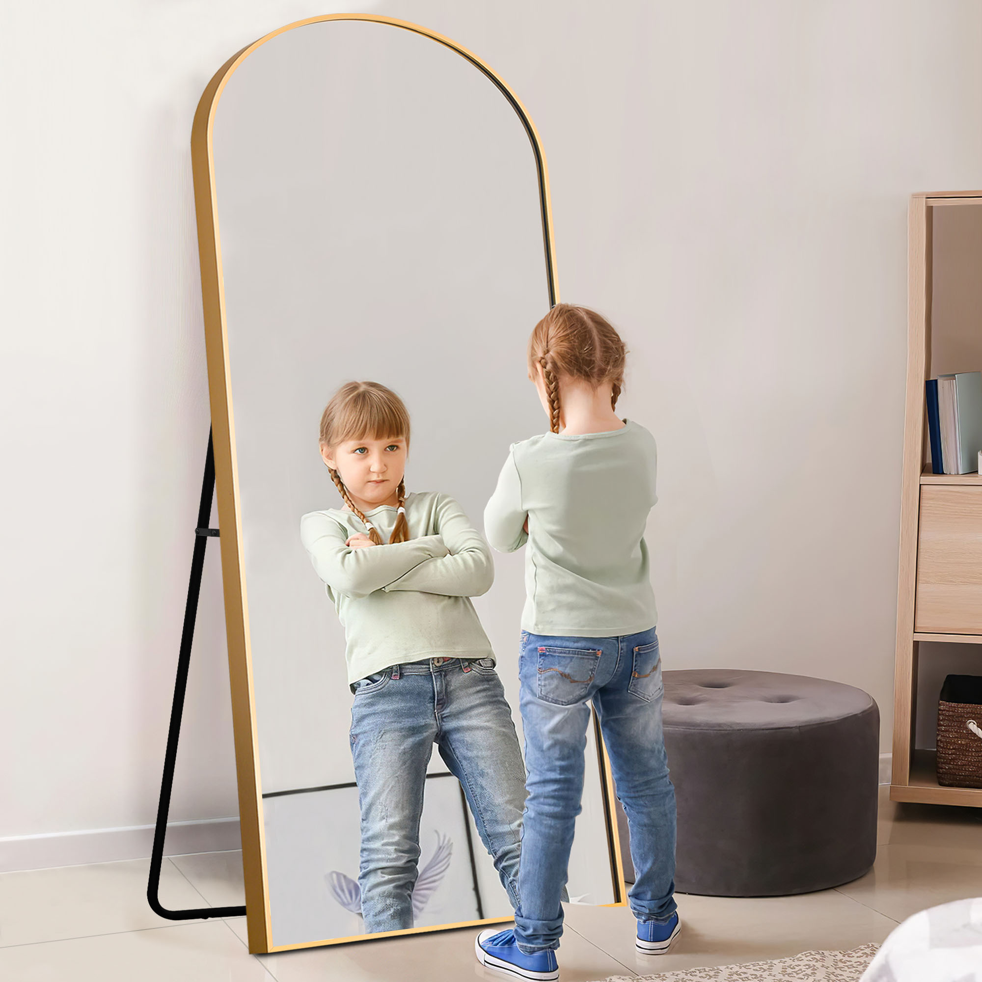 71" Gold Arch Metal Framed Freestanding Standing Mirror