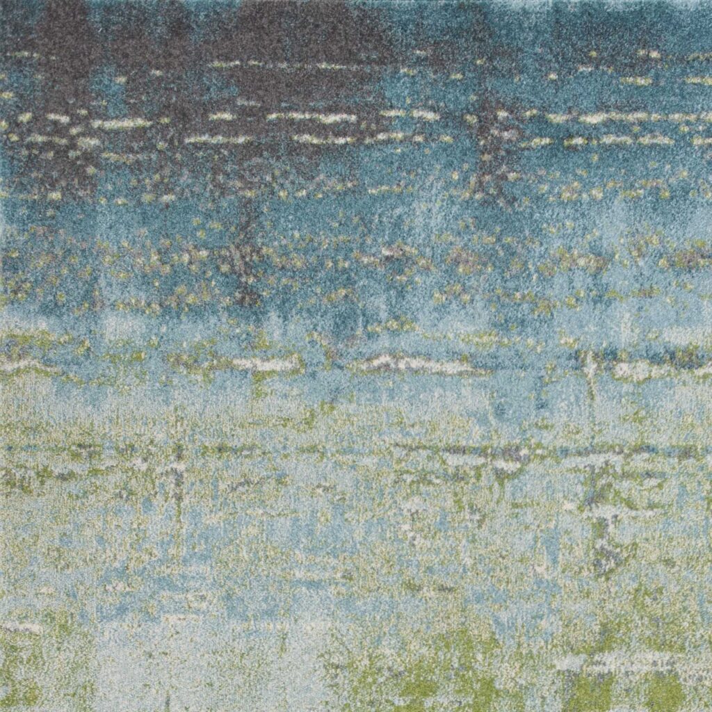 3'X5' Blue Green Machine Woven Abstract Brushstroke Indoor Area Rug