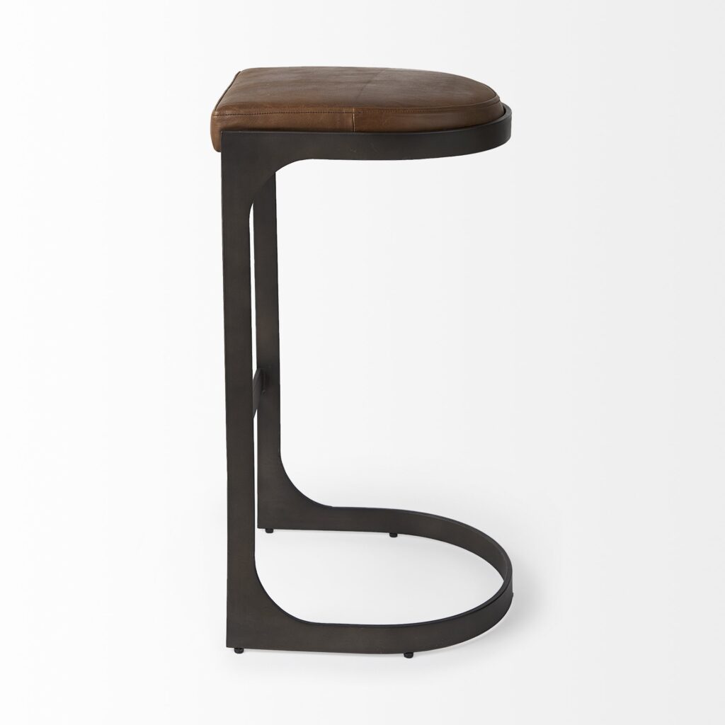 35" Black Leather and Metal Backless Bar Chair