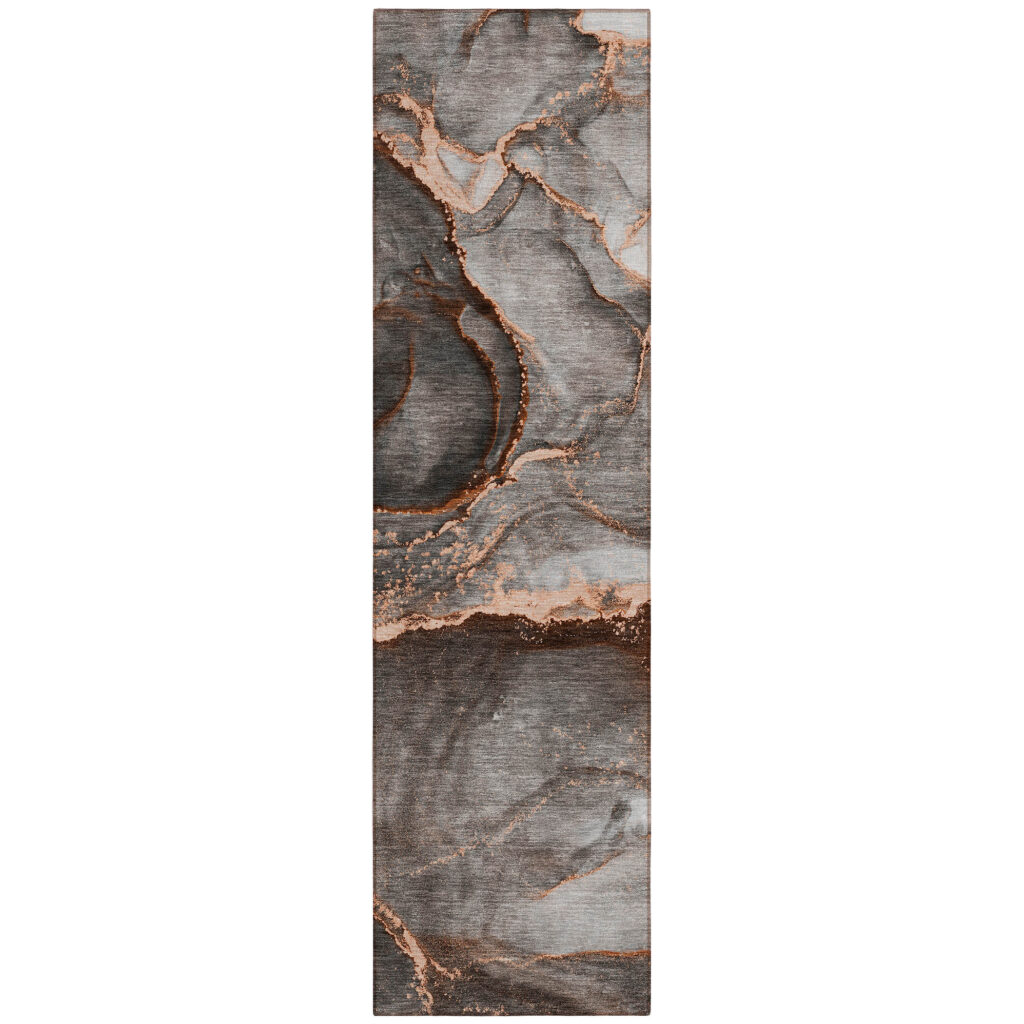 8' Runner Peach Abstract Washable Non Skid Indoor Outdoor Runner Rug