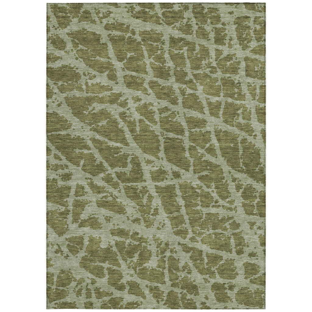 5' X 8' Green Abstract Washable Non Skid Indoor Outdoor Area Rug