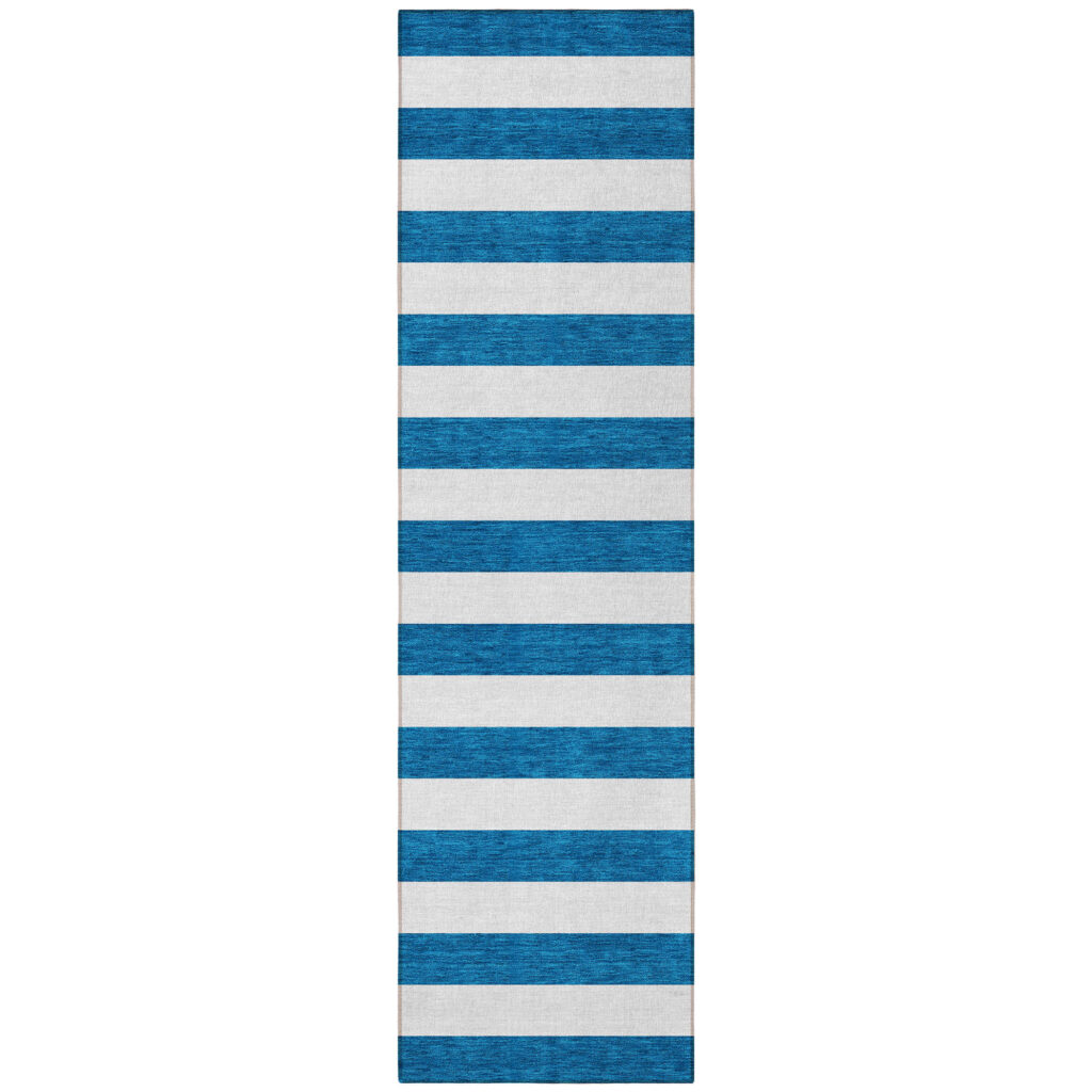 8' Runner Navy Blue Striped Washable Non Skid Indoor Outdoor Runner Rug