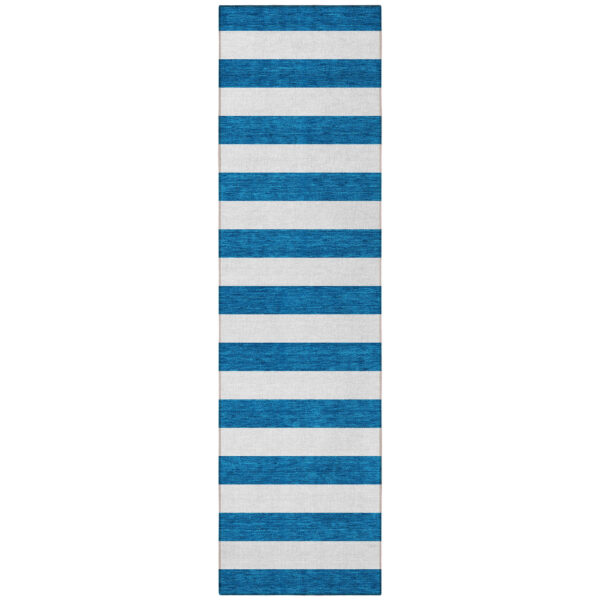 8' Runner Navy Blue Striped Washable Non Skid Indoor Outdoor Runner Rug
