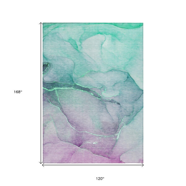 10' X 14' Teal and Purple Abstract Washable Indoor Outdoor Area Rug