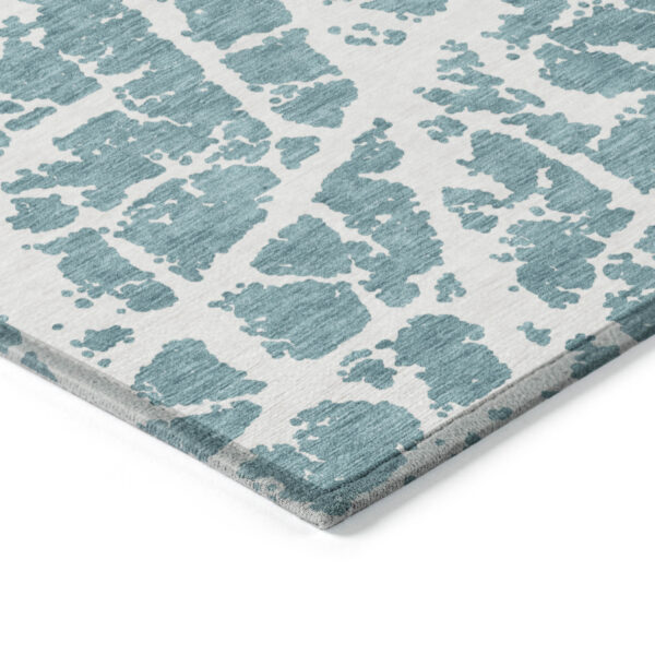 8' Runner Teal Abstract Washable Non Skid Indoor Outdoor Runner Rug