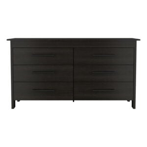 59" Black Six Drawer Double Dresser