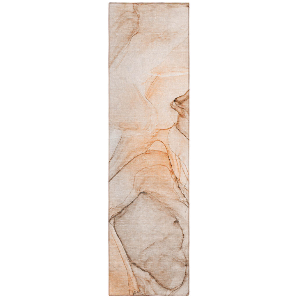 3' X 8' Beige and Orange Abstract Washable Non Skid Indoor Outdoor Runner Rug