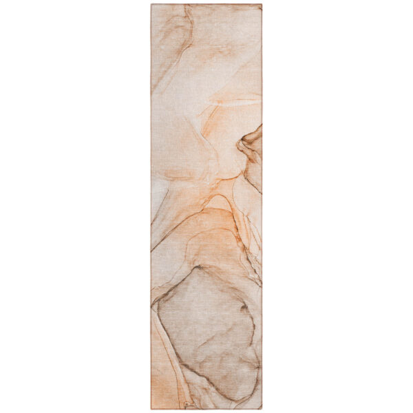3' X 8' Beige and Orange Abstract Washable Non Skid Indoor Outdoor Runner Rug