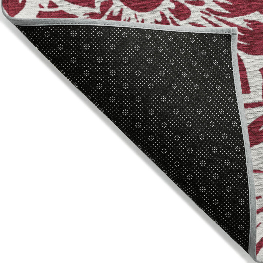 10' X 14' Burgundy and White Floral Washable Non Skid Indoor Outdoor Area Rug