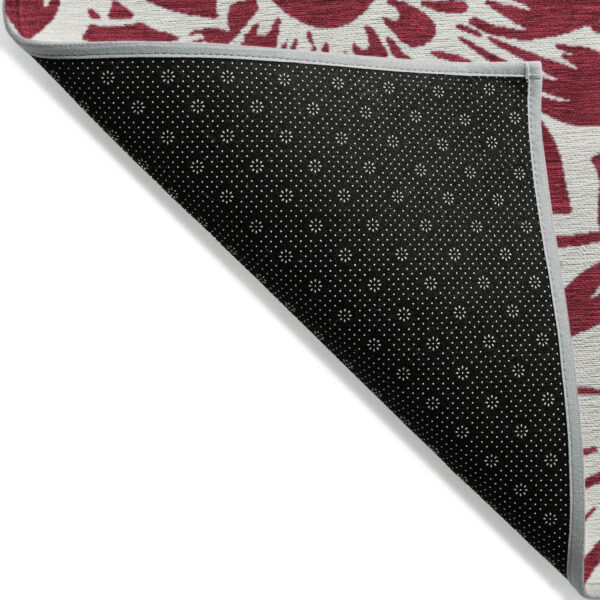 10' X 14' Burgundy and White Floral Washable Non Skid Indoor Outdoor Area Rug