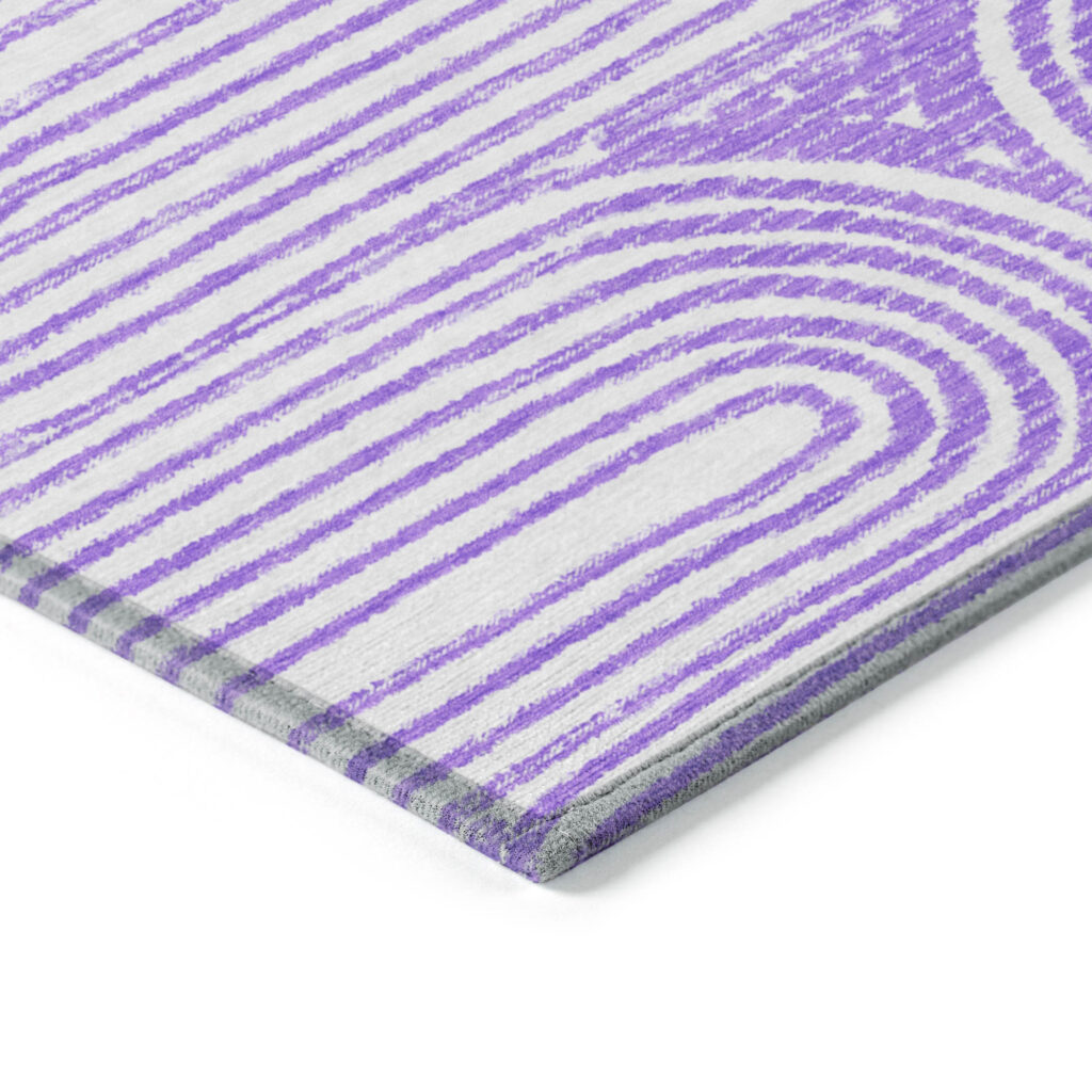 5' X 8' Purple and White Abstract Washable Non Skid Indoor Outdoor Area Rug