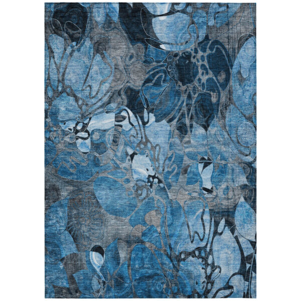 5' X 8' Blue and Gray Abstract Washable Indoor Outdoor Area Rug