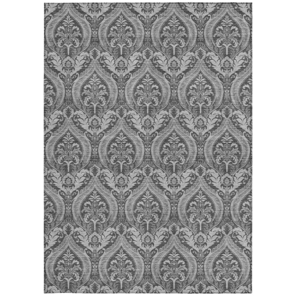 3' X 5' Gray Damask Washable Non Skid Indoor Outdoor Area Rug