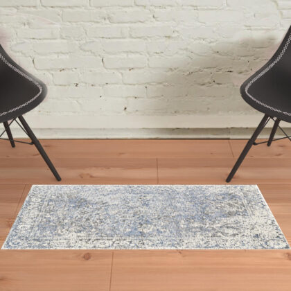 2' X 3' Blue Ivory And Gray Abstract Hand Woven Area Rug