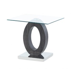 Grey Tone Oval Design Support End Table With Glass Top