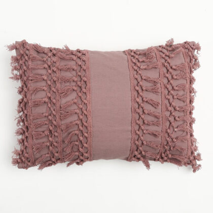 14" X 20" Mauve Handmade Indoor Outdoor Throw Pillow Cover With Tassels