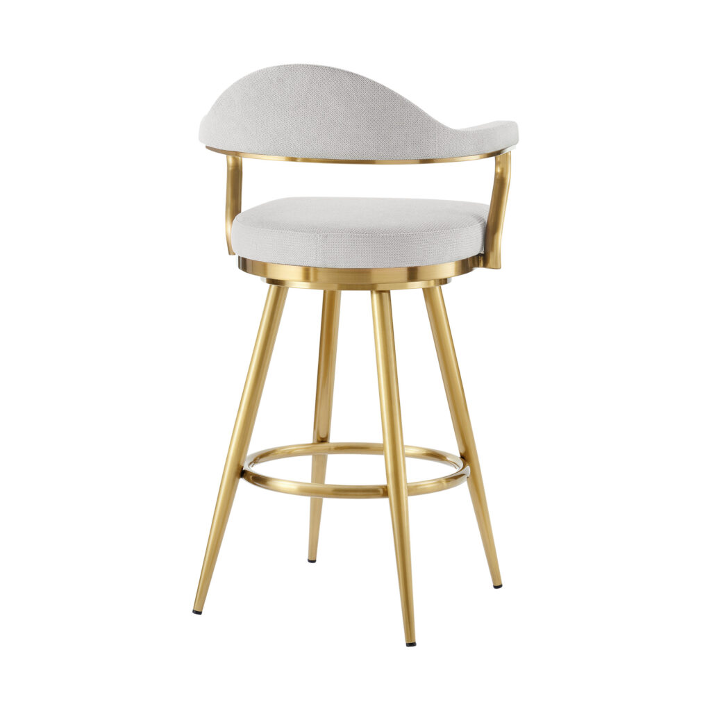 26" Silver and Gold Fabric and Stainless Steel Counter Height Swivel Bar Chair