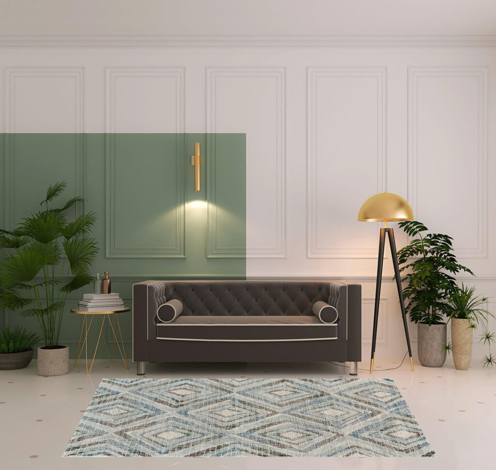 5' X 8' Blue Gray And Ivory Wool Geometric Tufted Handmade Area Rug