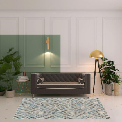 5' X 8' Blue Gray And Ivory Wool Geometric Tufted Handmade Area Rug