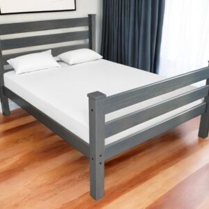 Gray Solid Wood Queen Bed Frame
