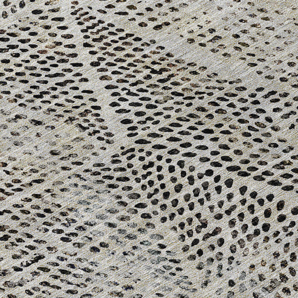 8' Gray Beige And Black Round Geometric Washable Indoor Outdoor Area Rug