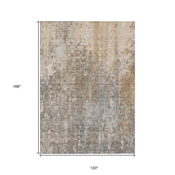 10' X 14' Beige Gray And Taupe Abstract Washable Indoor Outdoor Area Rug