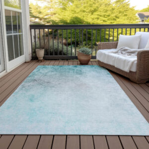 3' X 5' Teal Blue Aqua And Gray Ombre Washable Indoor Outdoor Area Rug