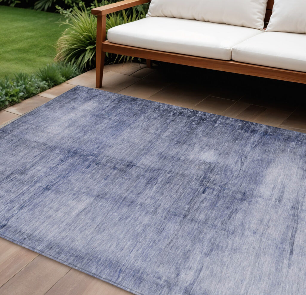 10' X 14' Navy Blue And Sky Blue Abstract Washable Indoor Outdoor Area Rug